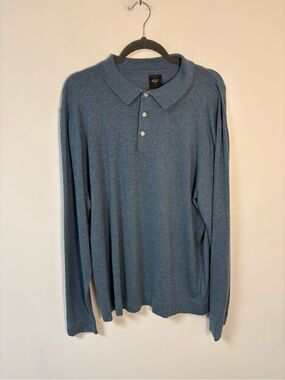 Soft Cloth Mens Long Sleeve Polo Cotton Silk Jersey Sweater Blue XL NWT
